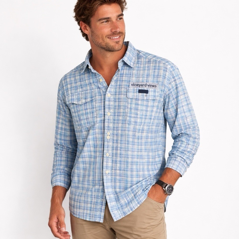 Vineyard Vines Performance‎ Harbor Shirt Mens XL Blue Plaid Vented Button Down